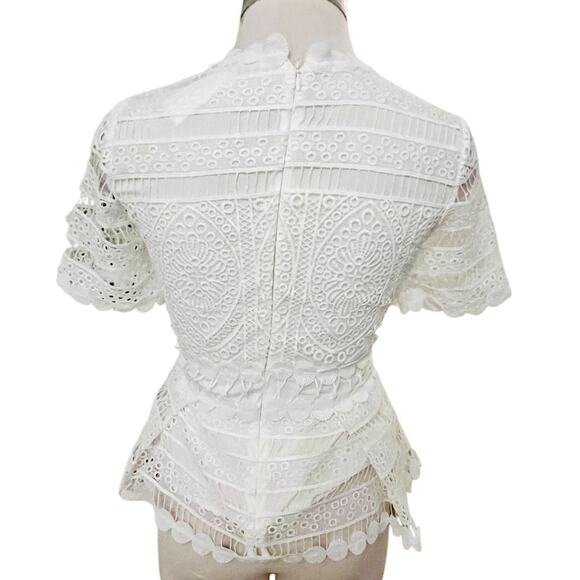 Maje Loseray Peplum Lace Top Blouse Short Sleeve  in Ecru White Size 1 US Smalll - Picture 7 of 11